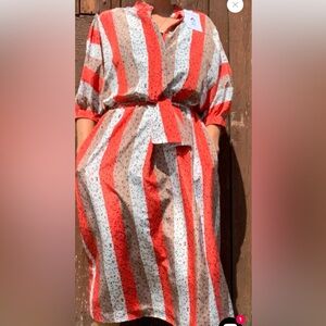1980’s vintage Retro coral stripe midi dress 14